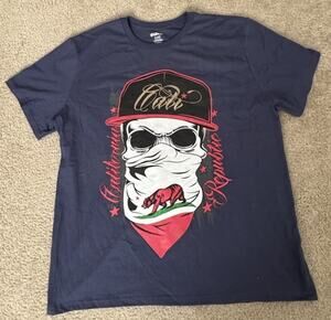 SUNA Men’s 2XL California Republic Skull Bear Graphic T-Shirt Navy Blue NWOT